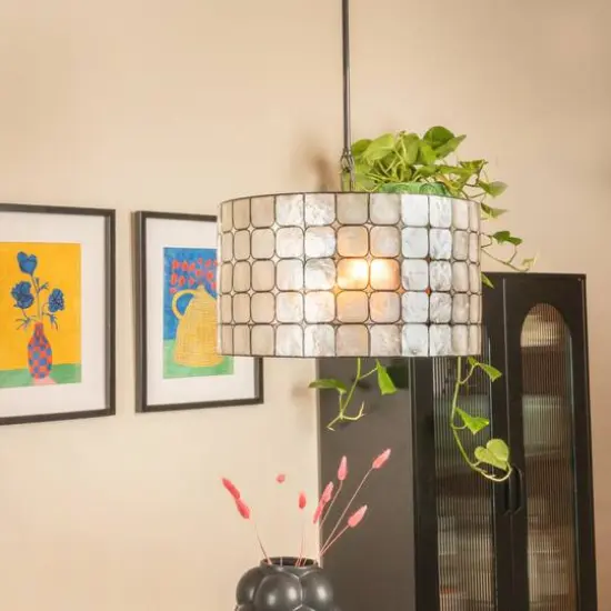 Hello Honey&reg; Emma Capiz Black Finish Pendant Lamp {13}