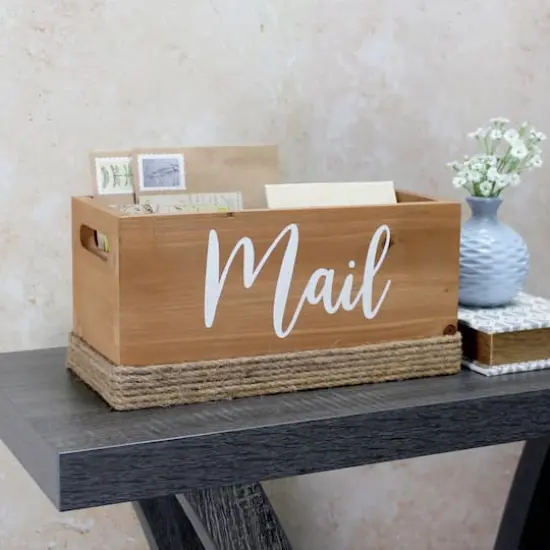 Elegant Designs Mail Script Mail Holder with Handles White/Natural Wood {4}