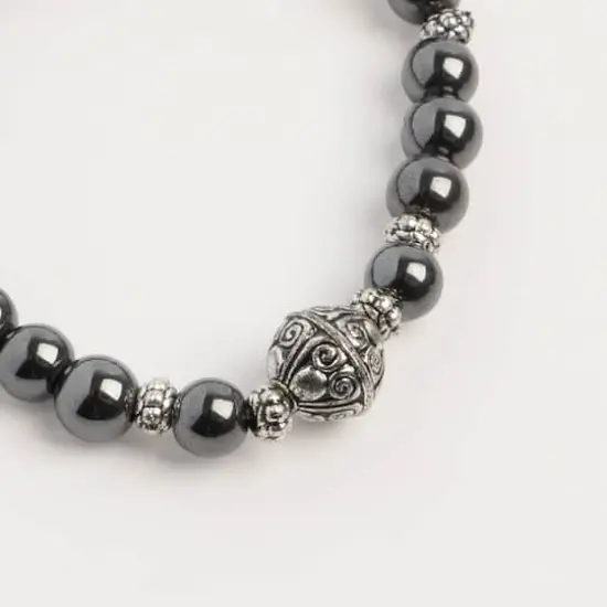 John Bead Hematite Black Natural Stone Stretch Bracelet Black No 73 {3}