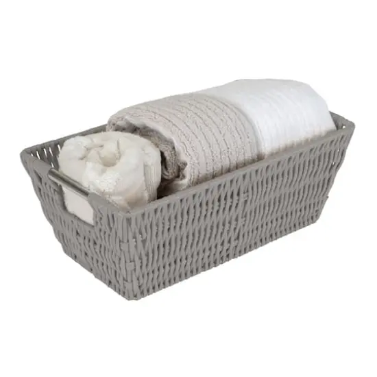 Simplify Small Gray Shelf Storage Rattan Tote Basket {4}