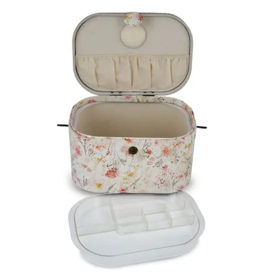 Dritz&reg; Neutral Floral Large Oval Sewing Basket With Metal Handle {5}