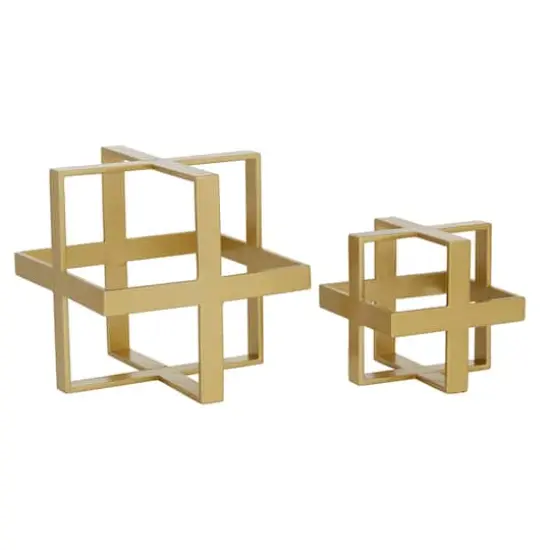 Gold Metal Glam Geometric Cube Sculpture Set {1}