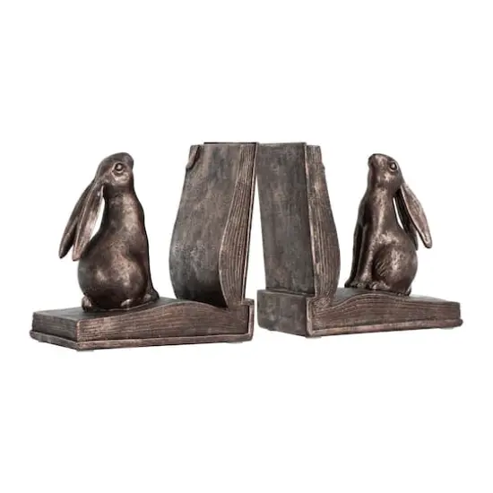 Hello Honey&reg; Rustic Bronze Rabbit on Book Bookends Set {4}