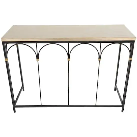 42.5" Black Arched Console Table with Zig Zag Patterned Top and Rattan Accents {11}