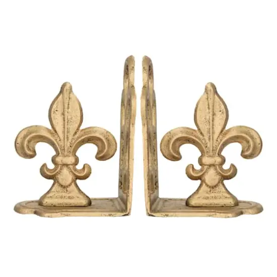 Hello Honey® 10" Fleur de Lis Shaped Iron Bookend Set Distressed Gold {1}