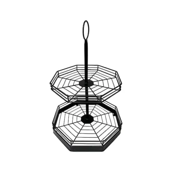 16.75" Black Spiderweb Metal Two-Tiered Tray by Celebrate It&trade; {1}