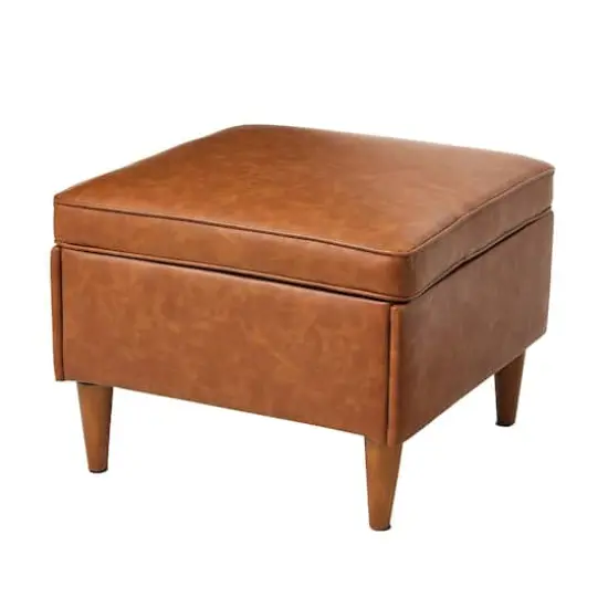 Hello Honey&reg; Cognac Vegan Leather Ottoman with Storage {1}