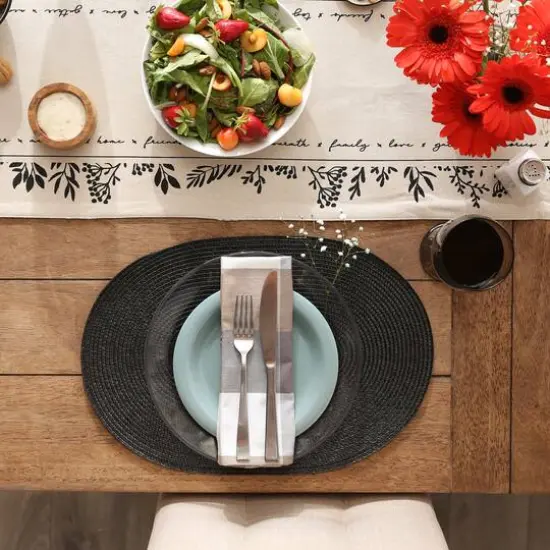 DII&reg; Oval Plastic Woven Placemats, 6ct. Black {6}