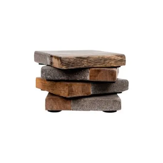 Hello Honey&reg; Square Cement & Wood Coaster Set {3}