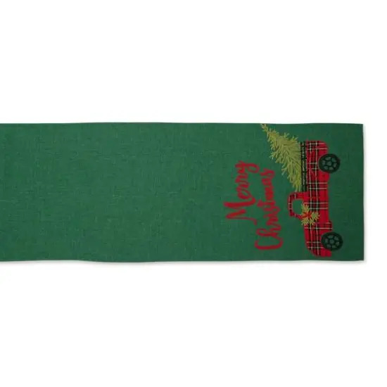 DII&reg; 70" Green Merry Christmas Truck Embroidered Table Runner {3}