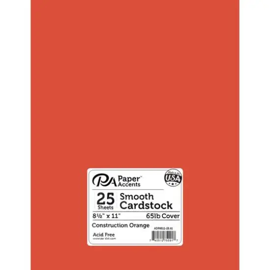 PA Paper&trade; Accents 8.5" x 11" 65lb. Smooth Cardstock, 25 Sheets Construction Orange {1}