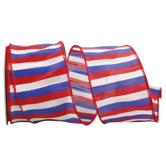 The Ribbon Roll 2.5" x 10yd. Wired Patriotic Stripes Ribbon {1}