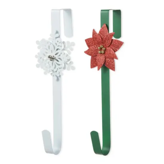 Glitzhome&reg; 14" Christmas Metal Snowflake & Poinsettia Wreath Hanger Set {1}