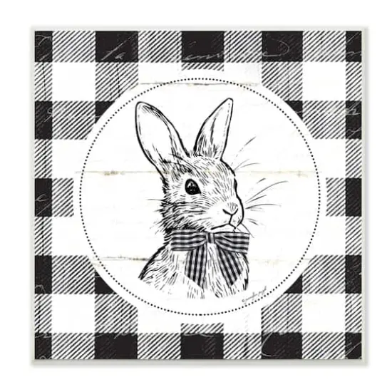 Stupell Industries Detailed Easter Bunny Drawing Spring Plaid Border Wall Plaque Art {1}