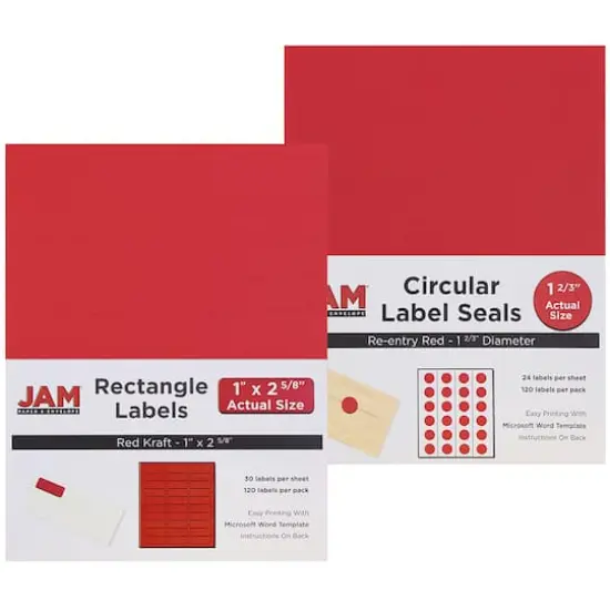 JAM Paper Circular Seal & Rectangular Mailing Address Label Combo Set Red {1}