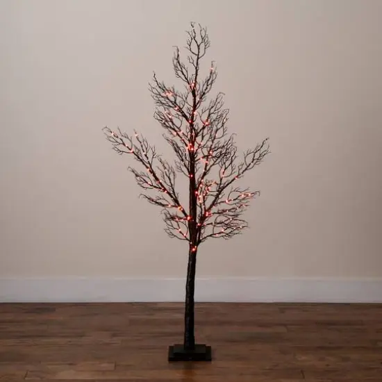 5ft. Pre-Lit Halloween Minimalist Twig Artificial Fall Tree with 240 Orange & Purple LED Lights {10}