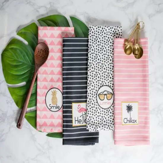 DII&reg; Summer Cocktail Embellished Dishtowels, 4ct. {5}