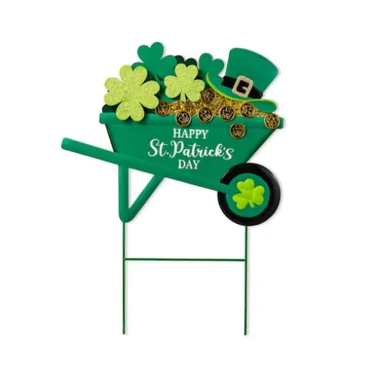 Glitzhome&reg; 24" St. Patrick's Metal Shamrocks Wagon Yard Stake {1}