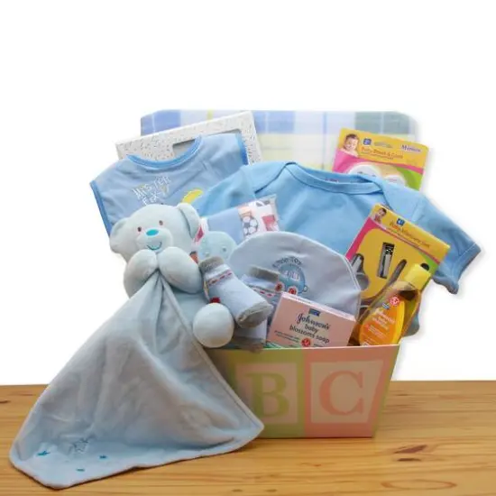 Easy as ABC Blue New Baby Gift Basket {1}