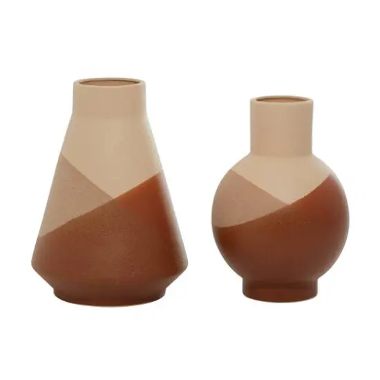 Set of 2 Tan Ceramic Modern Vase 12", 11" {1}