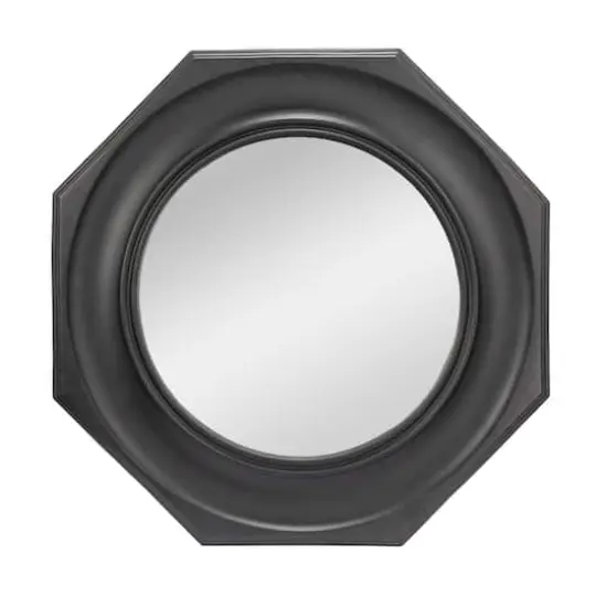 Hello Honey&reg; Black Hexagonal Carved Wood Framed Wall Mirror {1}