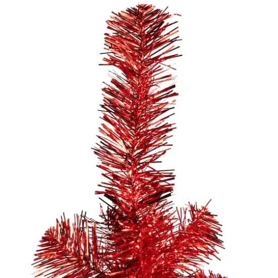 7ft. Unlit Red Artificial Tinsel Christmas Tree {5}