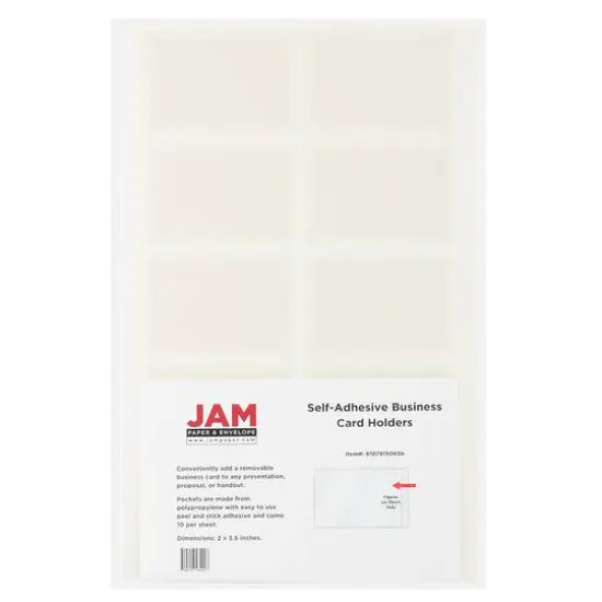JAM Paper 2" x 3.5" Clear Self-Adhesive Business Card Holders {1}