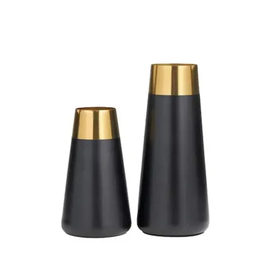 Black Stainless Steel Vase with Gold Rims Set {5}
