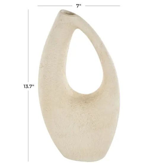 14" Cream Abstract Cutout Paper Mache Vase  {7}