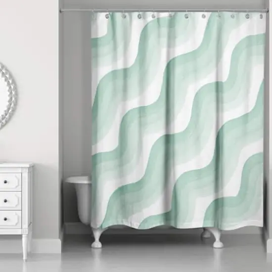 74" Wave Print Shower Curtain Green {3}