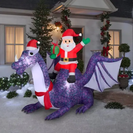 Airblown&reg; 8ft. Christmas Animated Inflatable Santa Riding Dragon {3}