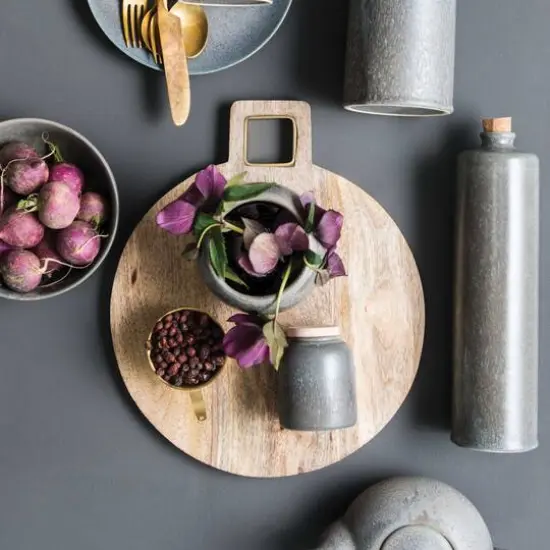 Hello Honey® Mango Wood Cutting Board with Brass Trim Handle {6}