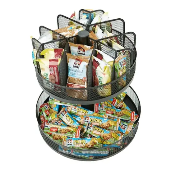 Mind Reader Black Metal Mesh 2-Tier Lazy Susan Granola Bar and Snack Organizer {6}