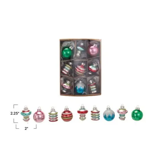 Hello Honey® Glitter & Stripes 9 Piece Hand-Painted Glass Ornament Set {4}