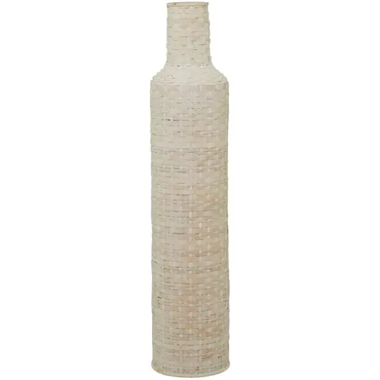 White Bamboo Tall Woven Floor Vase 9" x 9" x 39" {1}