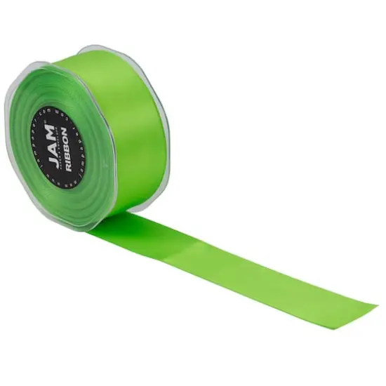 JAM Paper 1.5" x 25yd. Double Faced Satin Ribbon Lime Green {4}