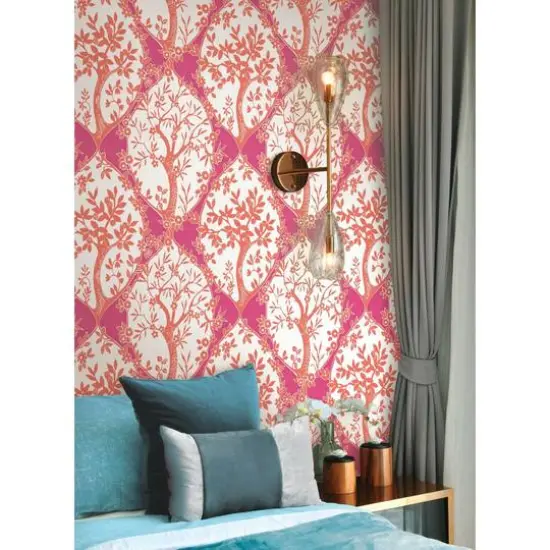 RoomMates Tree & Vine Ogee Peel & Stick Wallpaper Pink and orange {11}