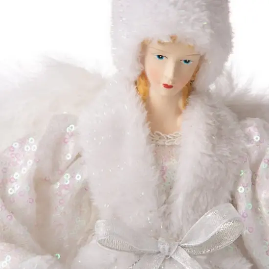 Glitzhome&reg; 16" White Faux Fur Christmas Angel Tree Topper {4}
