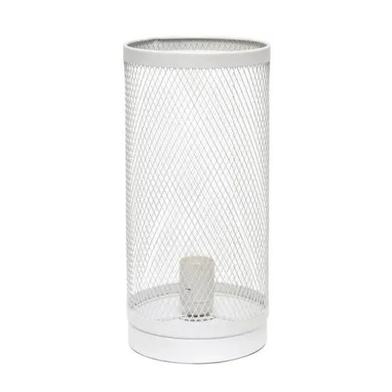 Simple Designs 13" Mesh Cylindrical Steel Table Lamp White {9}