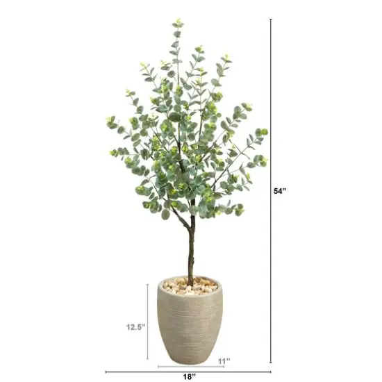4.5ft. Eucalyptus Artificial Tree in Sand Colored Planter {3}