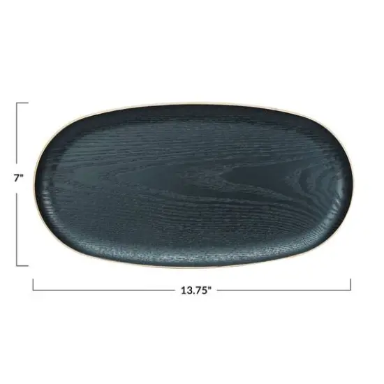 Hello Honey&reg; 13.75" Black Oval Oak Wood Serving Tray {6}