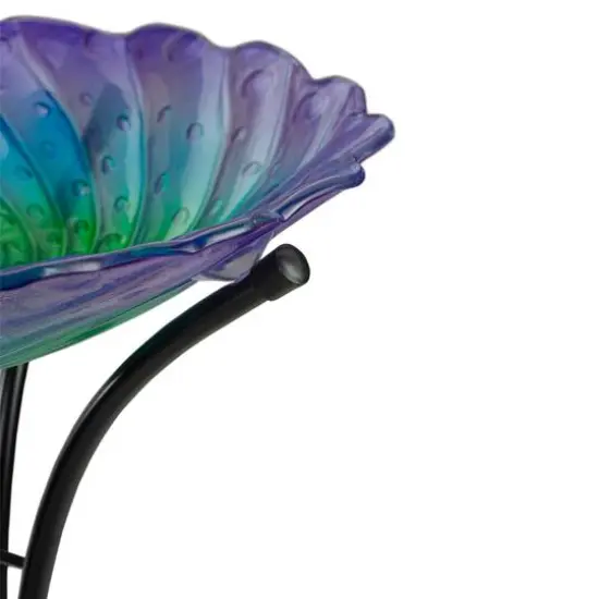 18" Purple & Green Swirled Hand Painted Glass Outdoor Birdbath {4}