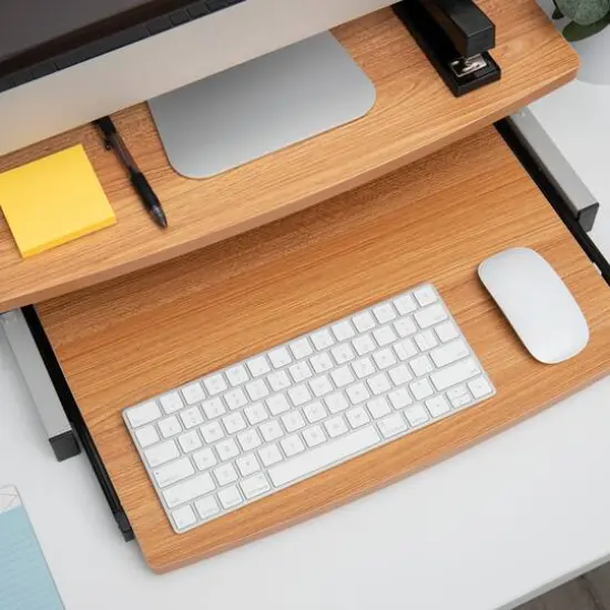 Mind Reader Brown 2-Tier Monitor Stand Riser with Sliding Drawer {7}