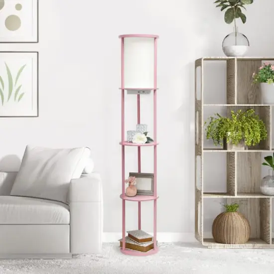 Simple Designs&trade; 62.5" Round Floor Lamp with 2 USB Ports and 1 Outlet Light Pink {5}
