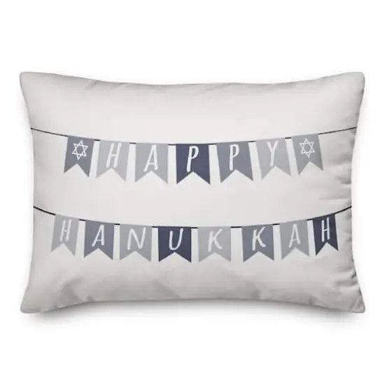 Neutral Happy Hanukkah Flags 14x20 Spun Poly Pillow {3}