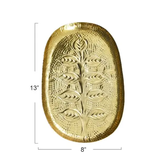 Hello Honey&reg; 13" Antique Gold Finish Decorative Embossed Metal Tray {5}