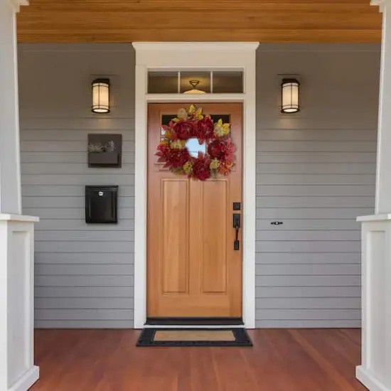 24" Dark Red Peony & Sedum Wreath {3}