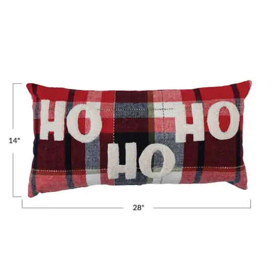 Hello Honey® 28" Plaid Applique Ho Ho Ho Brushed Cotton Flannel Lumbar Pillow {5}