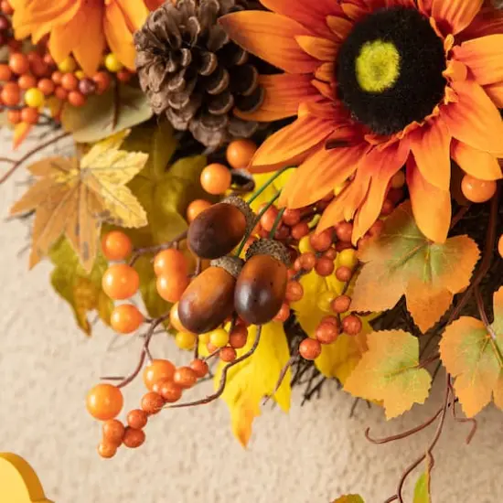 Glitzhome&reg; 24" Fall Sunflower, Maple Leaf &Berry Wreath {14}