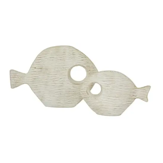 Set of 2 White Ceramic Coastal Fish Sculpture, 13", 9" {4}